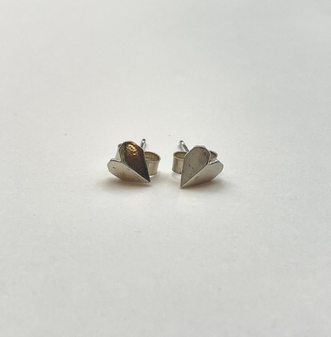 Mini Paper Heart Studs in Silver